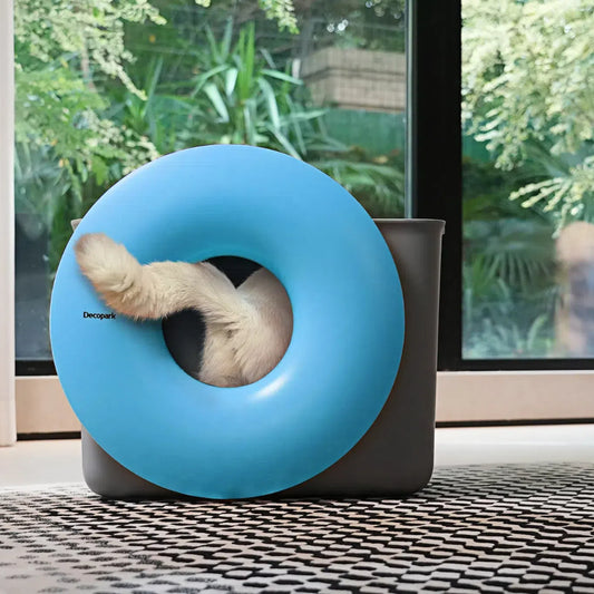 DECOPARK® BlackHole 2-Way Entry Cat Litter Box (Free Litter Scoop + Teaser Wand)