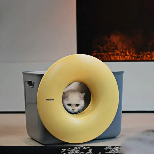 DECOPARK® BlackHole 2-Way Entry Cat Litter Box (Free Litter Scoop + Teaser Wand)