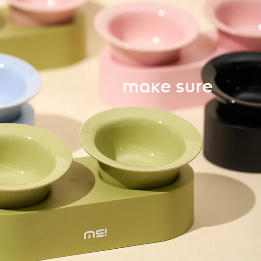 MS! MAKESURE® Ceramic 2-In-1 Jingle Cat Bowl Set