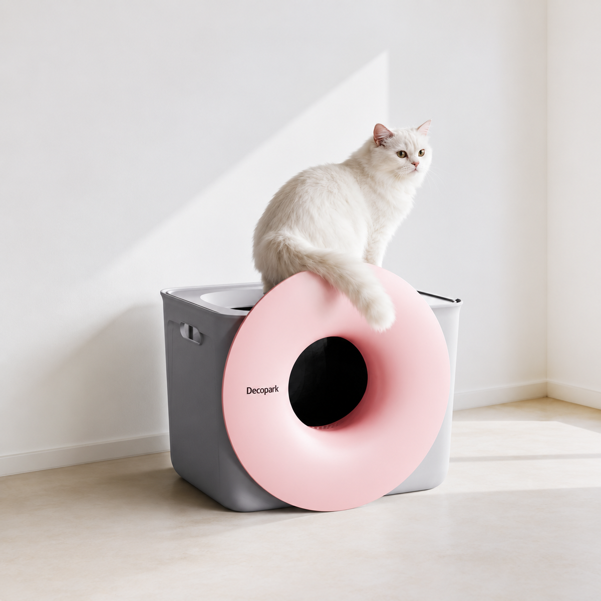 DECOPARK® BlackHole 2-Way Entry Cat Litter Box (Free Litter Scoop+Teaser Wand)