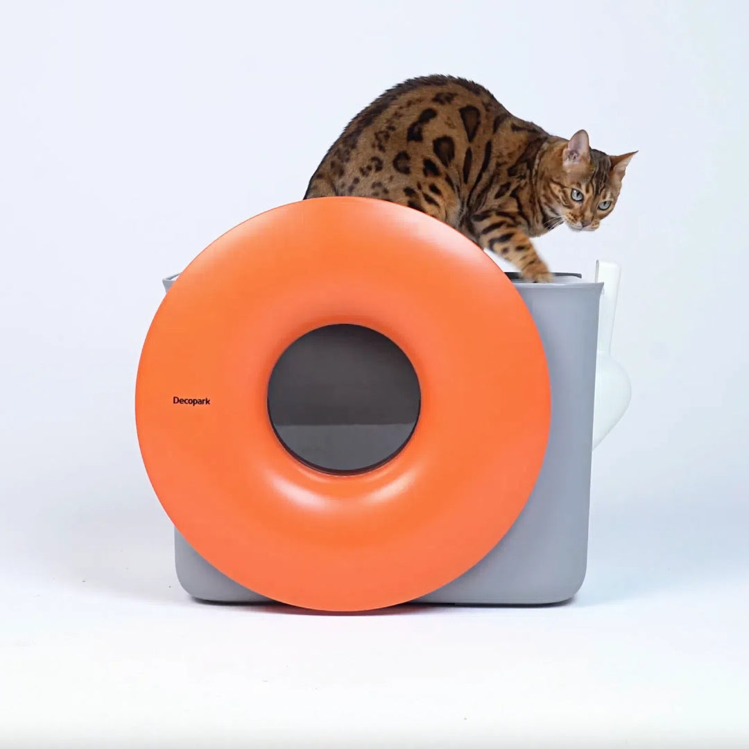 DECOPARK® BlackHole 2-Way Entry Cat Litter Box (Free Litter Scoop &amp; Teaser Wand)