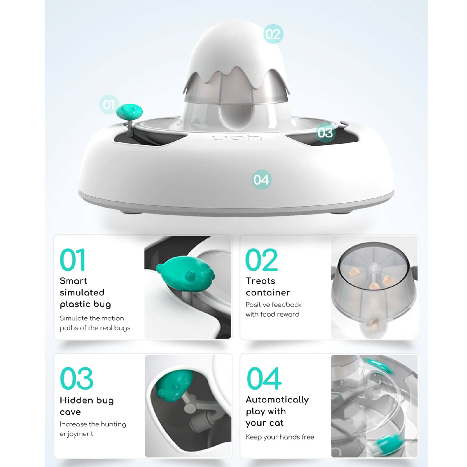 Uah® Pet Yummy Bug Interactive Treat Dispensing Auto Cat Toy