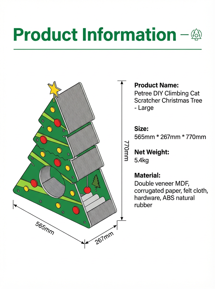 Petree® DIY Climbing Cat Scratcher / Cat Tree - Christmas Tree (77cm H)