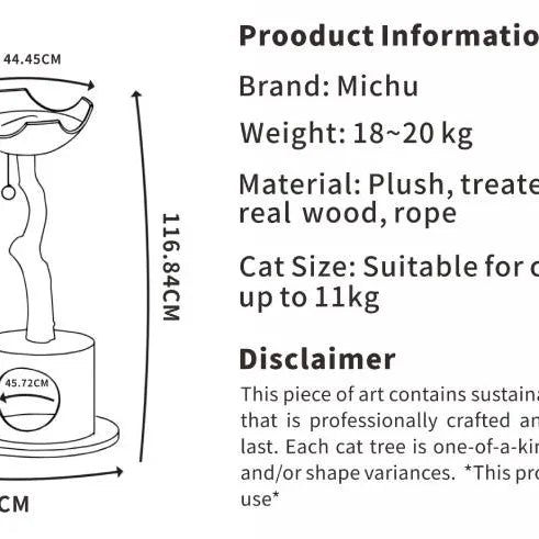 Michu® Selected Real Wood Luxury Cat Tree / Cat Tower - Large (H 1.2m)