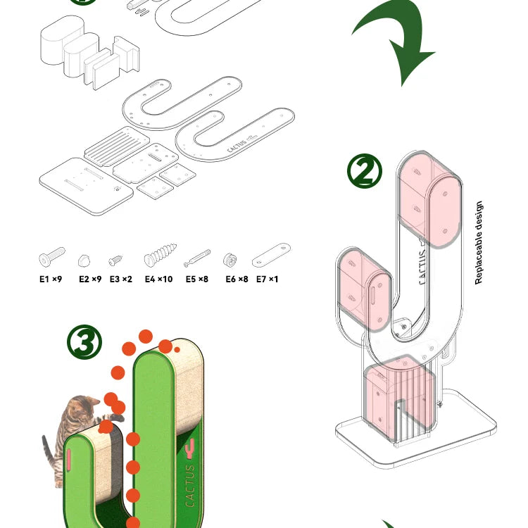 Petree® Urban Oasis DIY Climbing Cat Scratcher / Cat Tree - Cactus L (1.05m H)